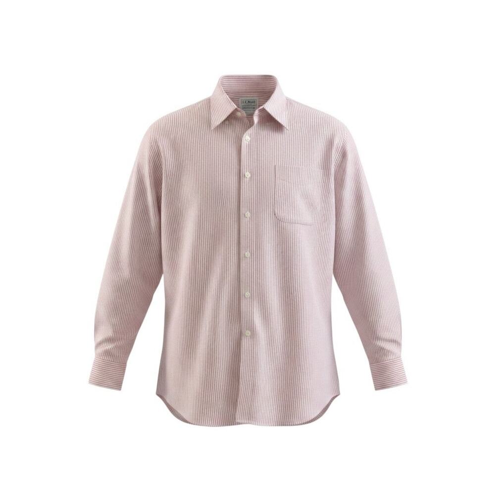 L.L.Bean Traditional Fit Dress Shirt 17½ 34 Tan White Stripe Button Front Cotton